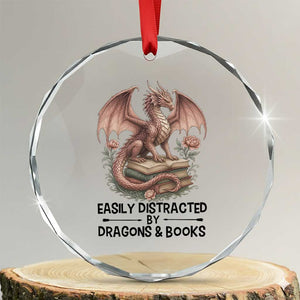 Easily Distracted By Dragon And Books Crystal Glass Ornament Funny Book Lover TS12 Transparent Glass 3'' Circle Print Your Wear
