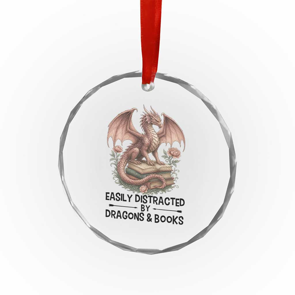 Easily Distracted By Dragon And Books Crystal Glass Ornament Funny Book Lover TS12 Print Your Wear