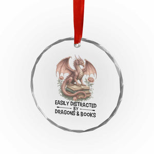 Easily Distracted By Dragon And Books Crystal Glass Ornament Funny Book Lover TS12 Print Your Wear