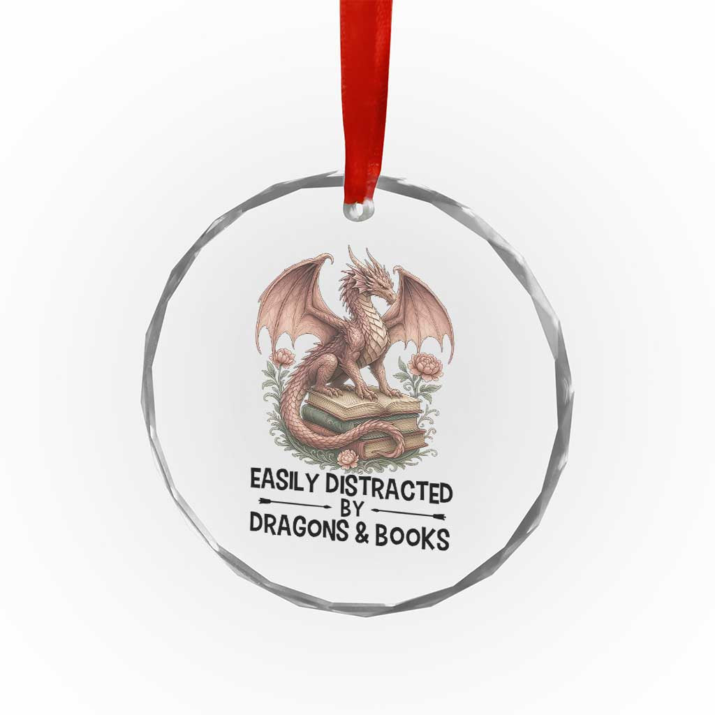 Easily Distracted By Dragon And Books Crystal Glass Ornament Funny Book Lover TS12 Print Your Wear