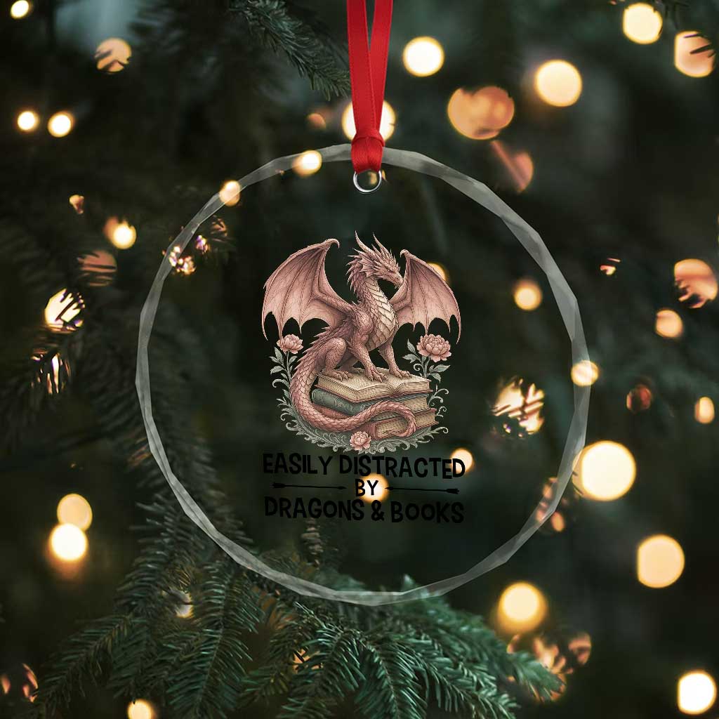 Easily Distracted By Dragon And Books Crystal Glass Ornament Funny Book Lover TS12 Print Your Wear