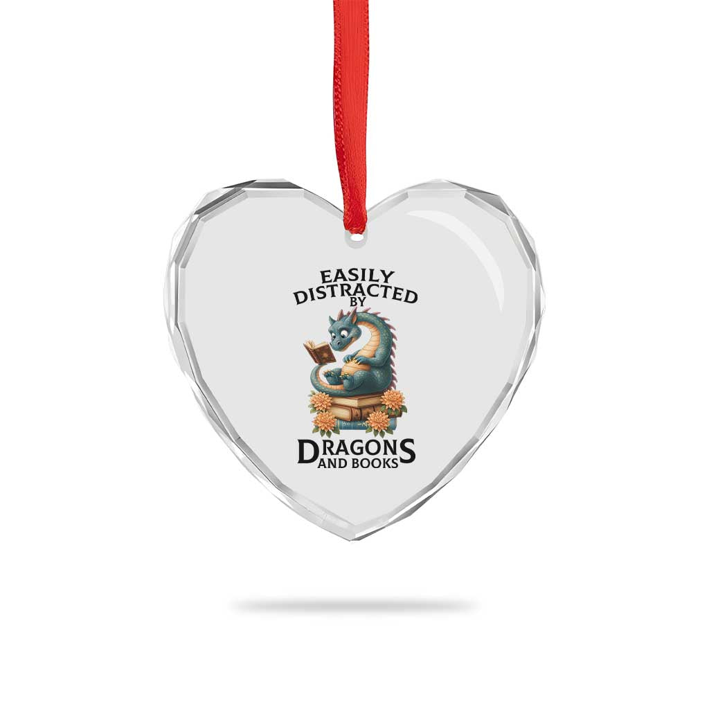 Easily Distracted By Dragon And Books Heart Crystal Glass Ornament Cute Book Lover Gift TS12 Print Your Wear