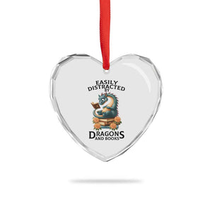 Easily Distracted By Dragon And Books Heart Crystal Glass Ornament Cute Book Lover Gift TS12 Print Your Wear