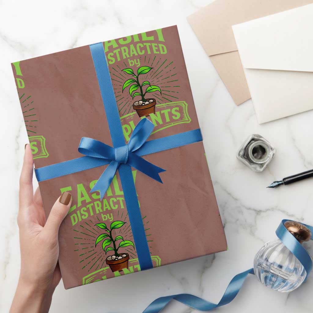 Easily Distracted By Plants Wrapping Paper Roll Funny Gardening Lover Gift TS12 Mocha Print Your Wear