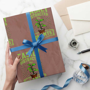 Easily Distracted By Plants Wrapping Paper Roll Funny Gardening Lover Gift TS12 Mocha Print Your Wear