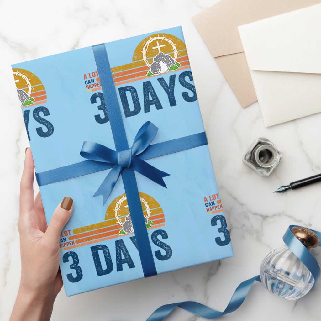Easter A Lot Can Happen in 3 Days Wrapping Paper Roll Retro Religious Easter Christian TS10 Light Blue Print Your Wear