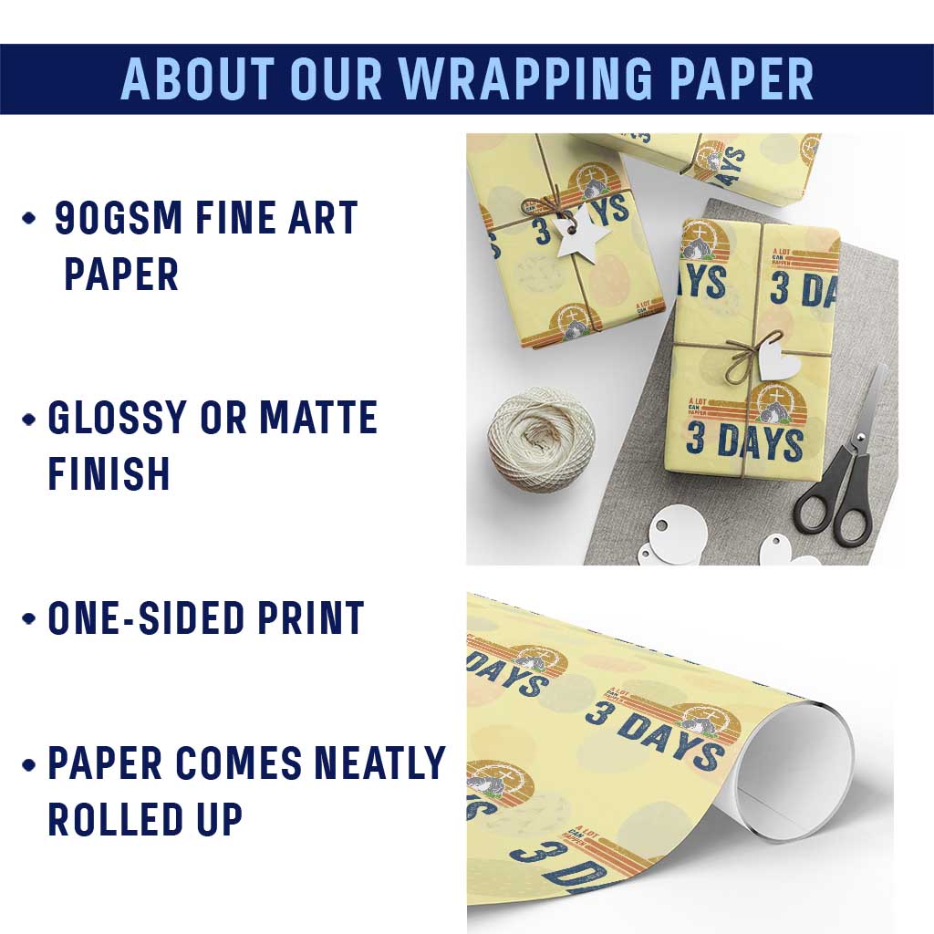 Easter A Lot Can Happen in 3 Days Wrapping Paper Roll Retro Religious Easter Christian TS10 Print Your Wear