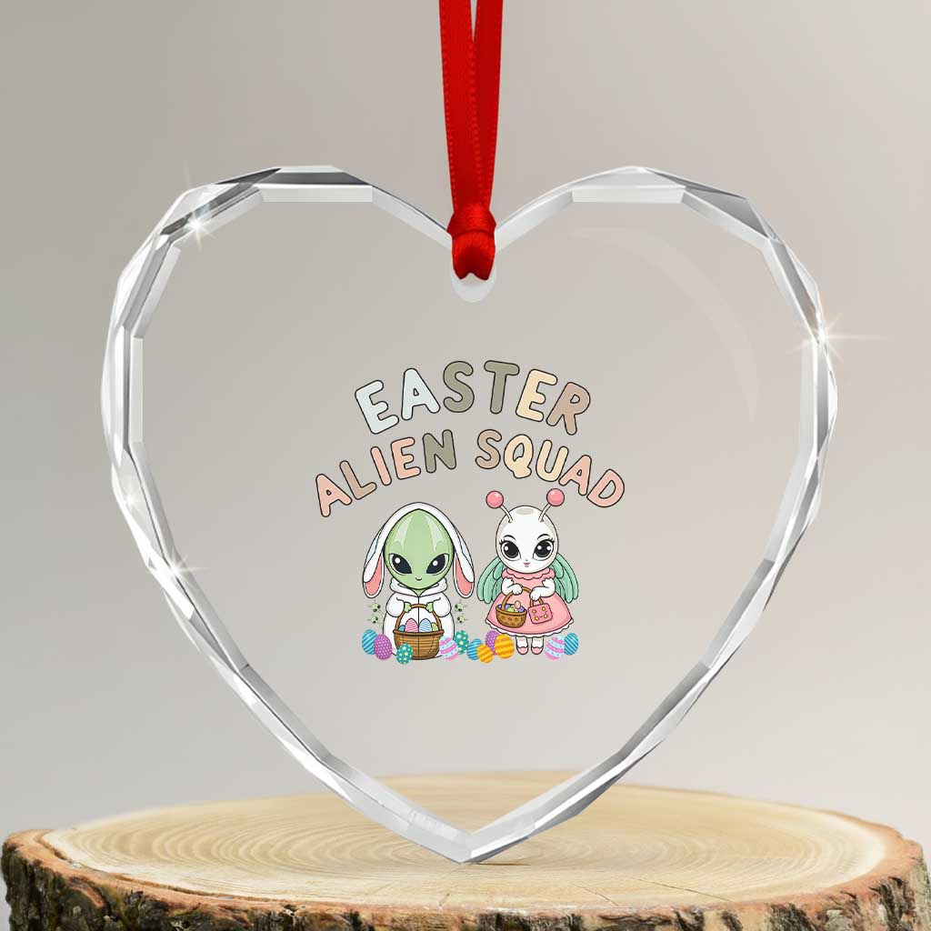 Easter Alien Squad Heart Crystal Glass Ornament Funny UFO Lover Gift TS12 Transparent Glass 3'' Heart Print Your Wear