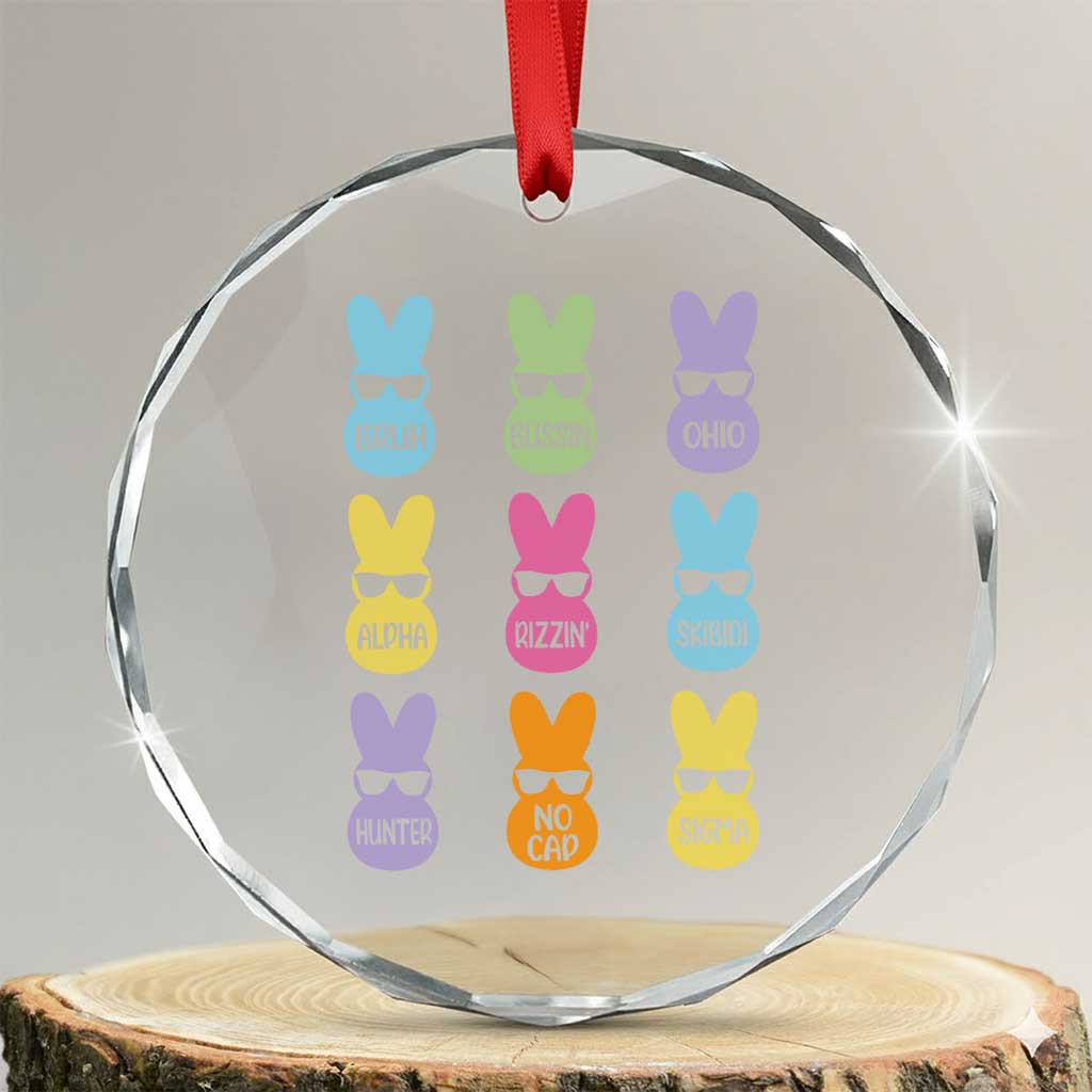 Easter Bruh Crystal Glass Ornament Gen Alpha Slang Skibidi Rizz Cute Bunny TS10 Transparent Glass 3'' Circle Print Your Wear