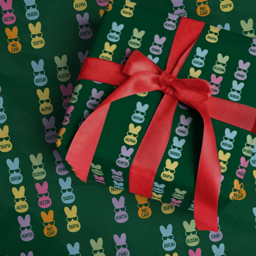 Easter Bruh Wrapping Paper Roll Gen Alpha Slang Skibidi Rizz Cute Bunny TS10 Green Print Your Wear