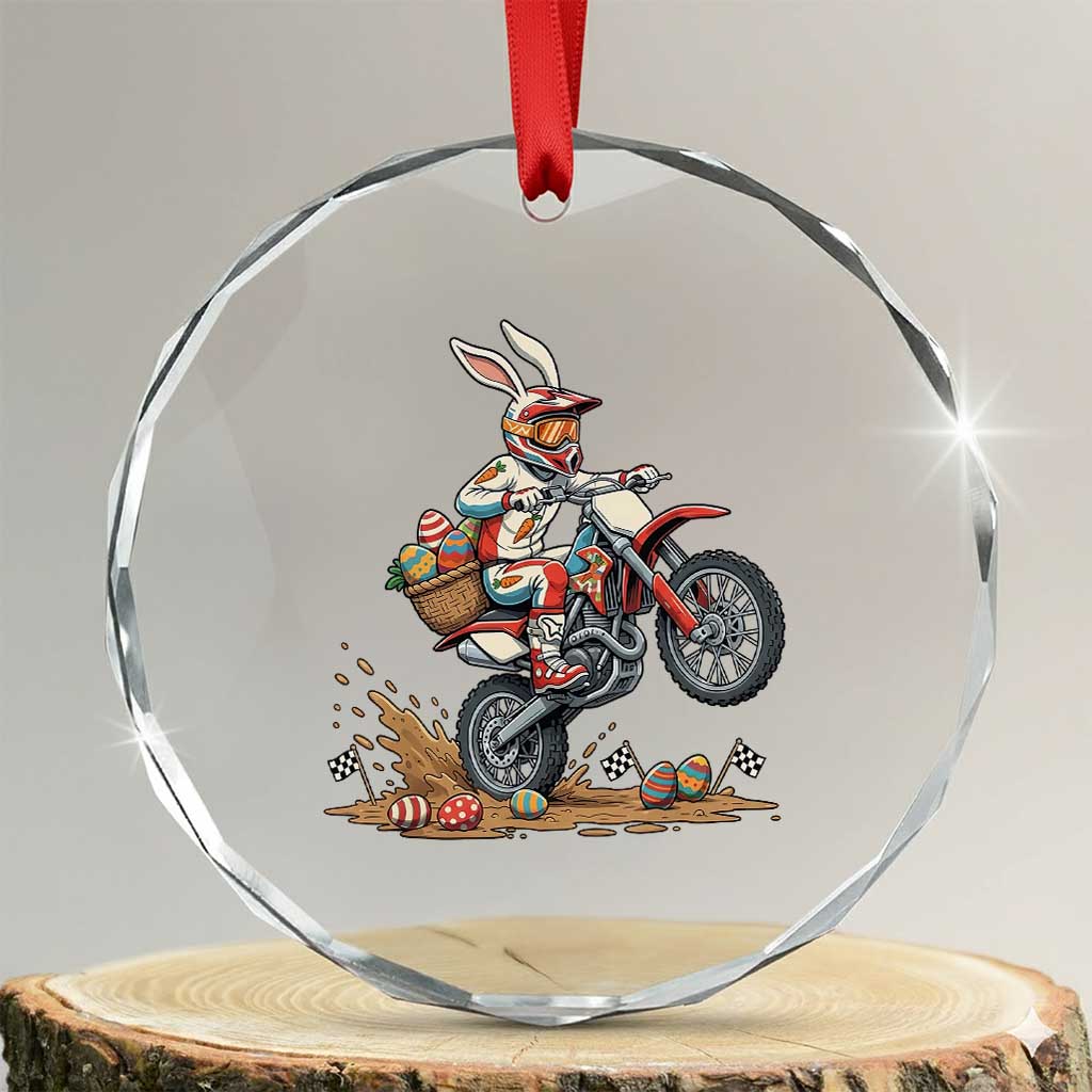 Easter Bunny Dirt Bike Rider Funny Motocross Rabbit Graphic Crystal Glass Ornament Cool Off Road Racing Egg Hunt TS02 Transparent Glass 3'' Circle Print Your Wear