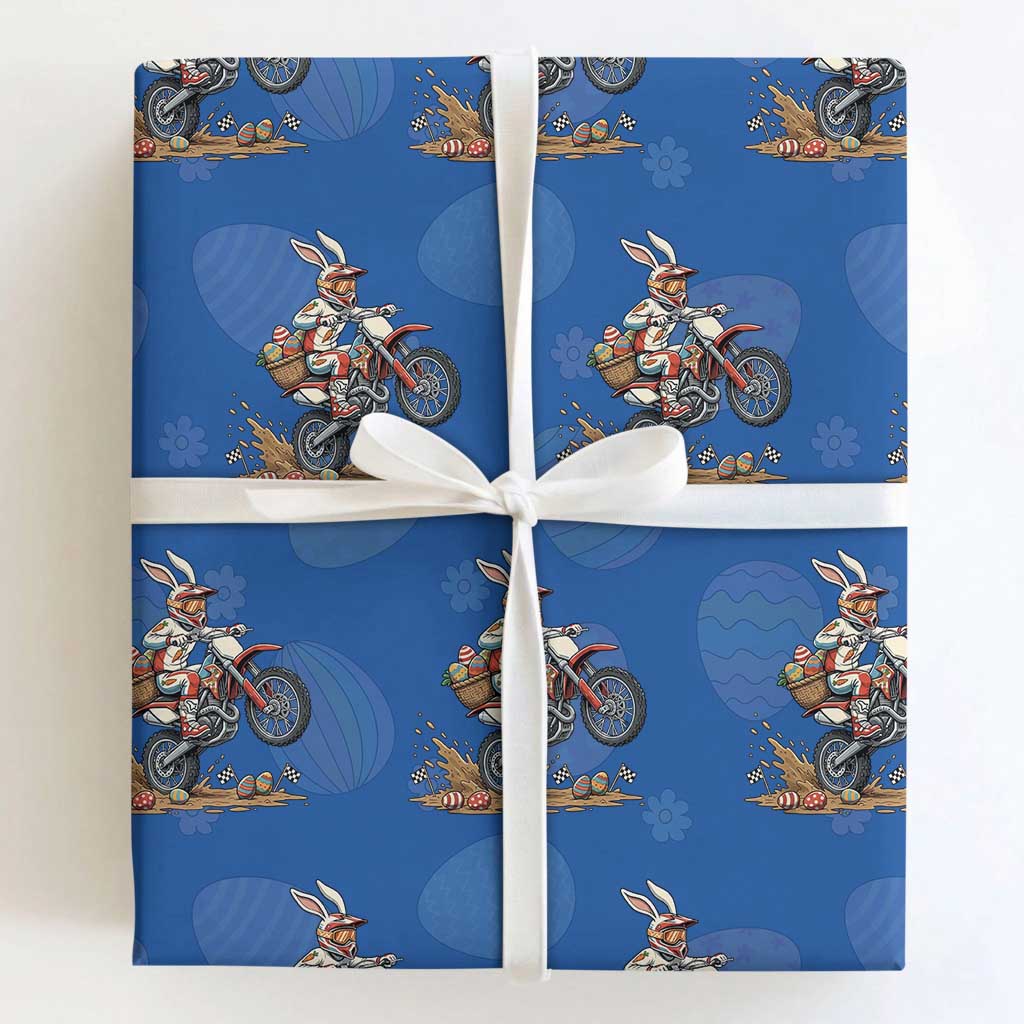 Easter Bunny Dirt Bike Rider Funny Motocross Rabbit Graphic Wrapping Paper Roll Cool Off Road Racing Egg Hunt TS02 Royal Blue Print Your Wear
