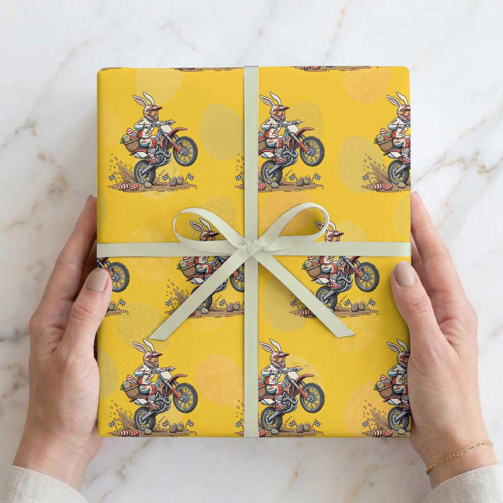 Easter Bunny Dirt Bike Rider Funny Motocross Rabbit Graphic Wrapping Paper Roll Cool Off Road Racing Egg Hunt TS02 Yellow Print Your Wear