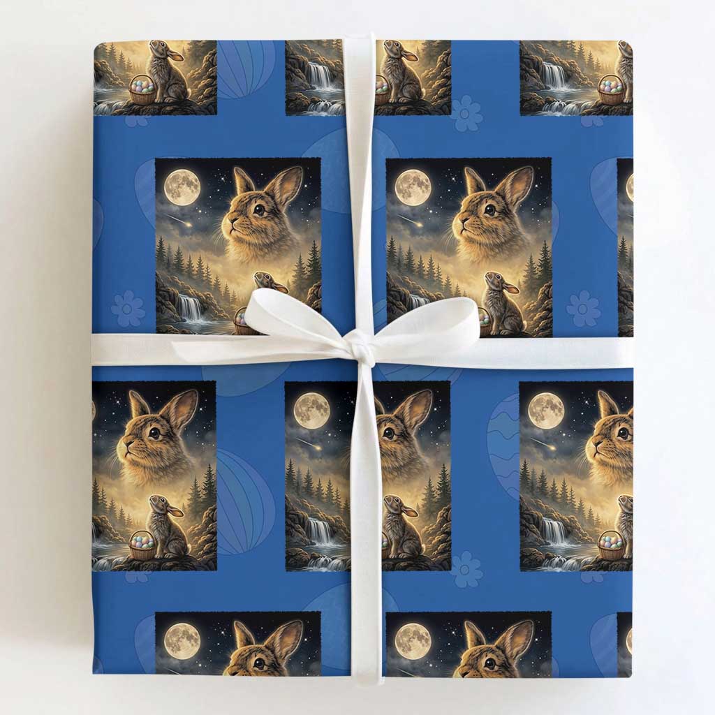 Easter Bunny Howling to the Moon Vintage Wrapping Paper Roll TS14 Royal Blue Print Your Wear