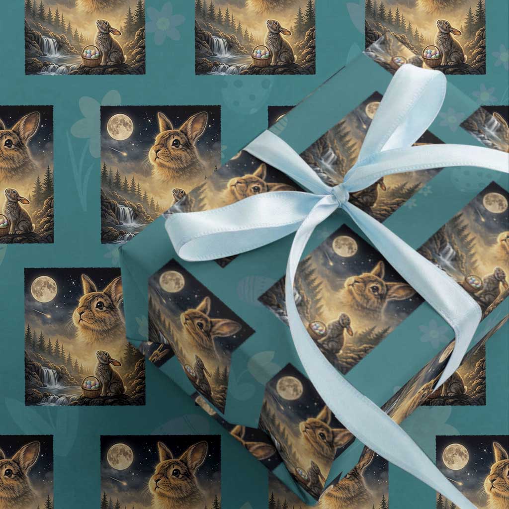 Easter Bunny Howling to the Moon Vintage Wrapping Paper Roll TS14 Teal Print Your Wear