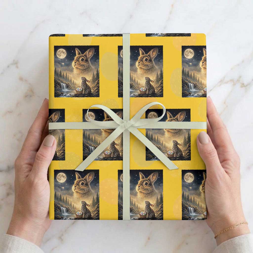 Easter Bunny Howling to the Moon Vintage Wrapping Paper Roll TS14 Yellow Print Your Wear