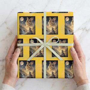 Easter Bunny Howling to the Moon Vintage Wrapping Paper Roll TS14 Yellow Print Your Wear