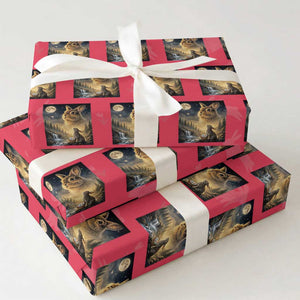 Easter Bunny Howling to the Moon Vintage Wrapping Paper Roll TS14 Red Print Your Wear