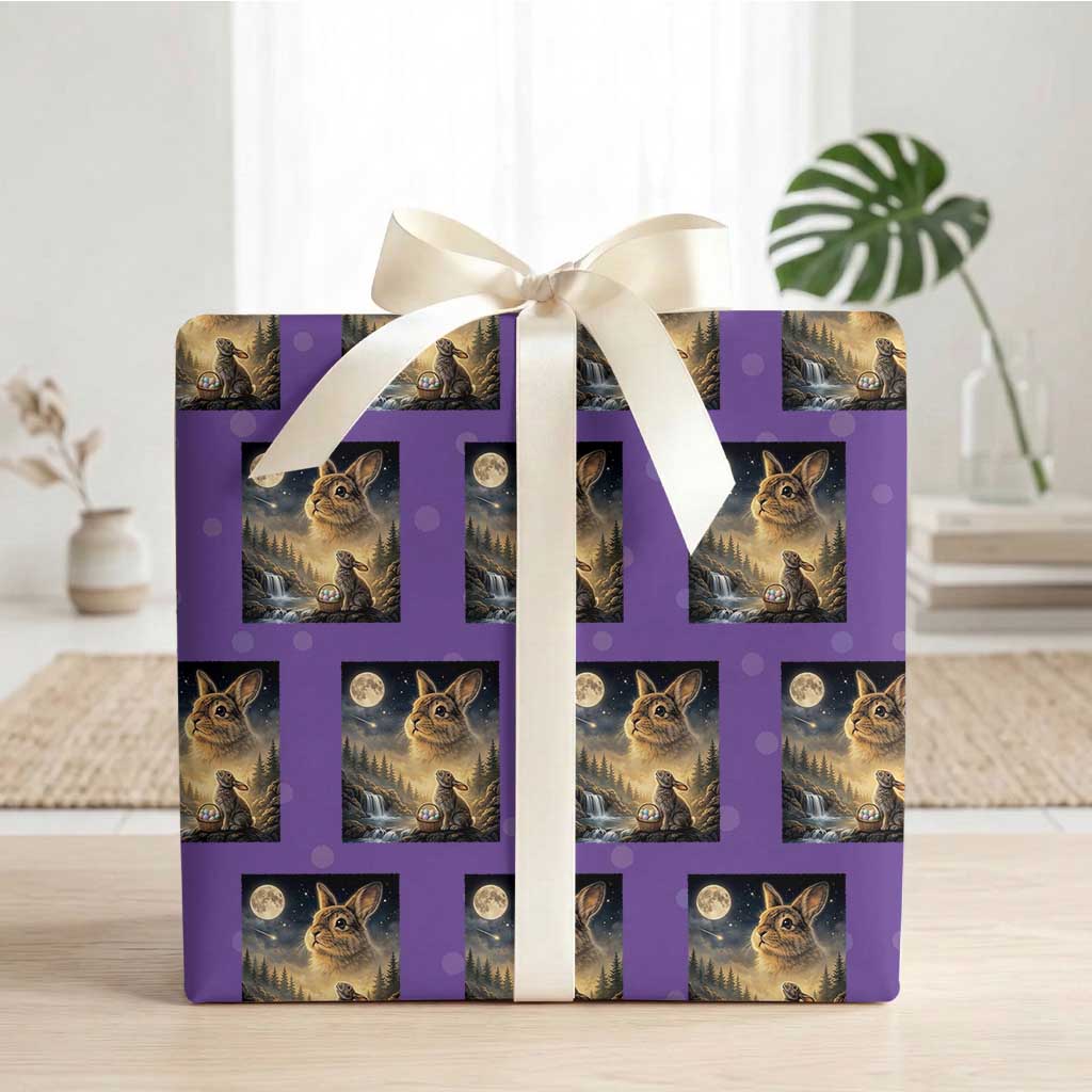 Easter Bunny Howling to the Moon Vintage Wrapping Paper Roll TS14 Purple Print Your Wear