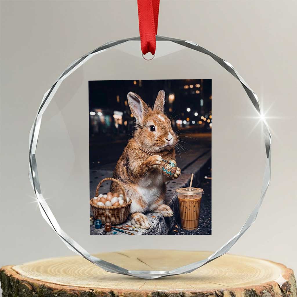 Easter Bunny Iced Coffee Crystal Glass Ornament Funny Rabbit Egg Painting TS14 Transparent Glass 3'' Circle Print Your Wear