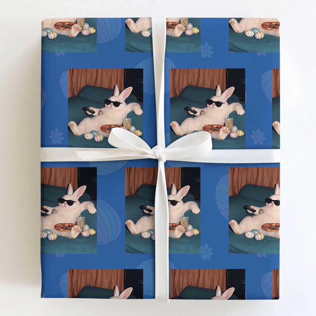 Easter Bunny Iced Coffee Wrapping Paper Roll Funny Animal Meme TS14 Royal Blue Print Your Wear