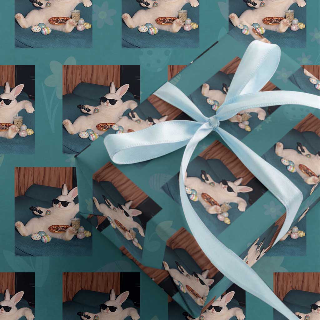 Easter Bunny Iced Coffee Wrapping Paper Roll Funny Animal Meme TS14 Teal Print Your Wear