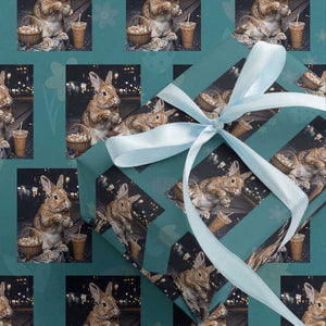 Easter Bunny Iced Coffee Wrapping Paper Roll Funny Rabbit Egg Painting TS14 Teal Print Your Wear