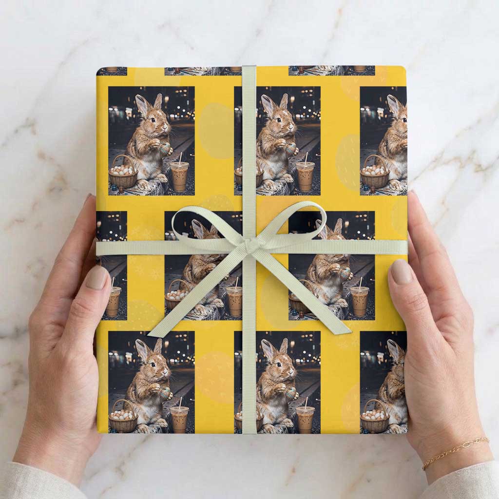 Easter Bunny Iced Coffee Wrapping Paper Roll Funny Rabbit Egg Painting TS14 Yellow Print Your Wear