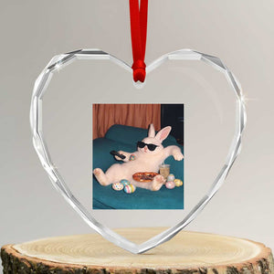 Easter Bunny Iced Coffee Heart Crystal Glass Ornament Funny Animal Meme TS14 Transparent Glass 3'' Heart Print Your Wear