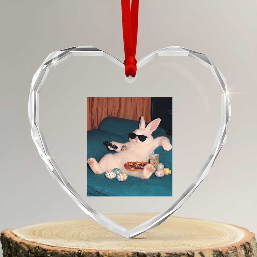 Easter Bunny Iced Coffee Heart Crystal Glass Ornament Funny Animal Meme TS14 Transparent Glass 3'' Heart Print Your Wear