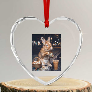 Easter Bunny Iced Coffee Heart Crystal Glass Ornament Funny Rabbit Egg Painting TS14 Transparent Glass 3'' Heart Print Your Wear