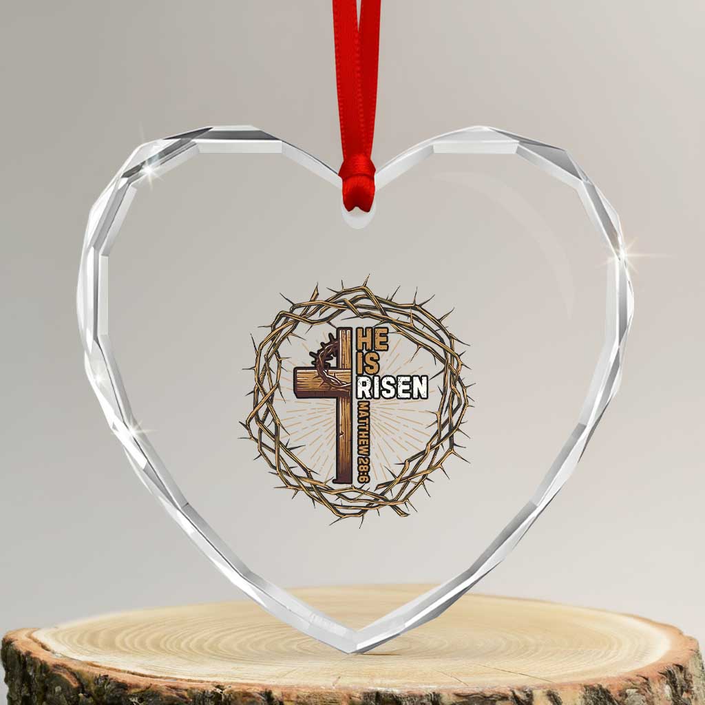 Easter Cross He is Risen Heart Crystal Glass Ornament Jesus Christian Crown Of Thorns TS10 Transparent Glass 3'' Heart Print Your Wear