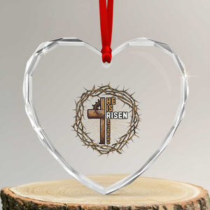 Easter Cross He is Risen Heart Crystal Glass Ornament Jesus Christian Crown Of Thorns TS10 Transparent Glass 3'' Heart Print Your Wear