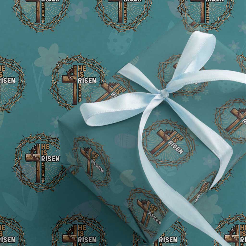 Easter Cross He is Risen Wrapping Paper Roll Jesus Christian Crown Of Thorns TS10 Teal Print Your Wear