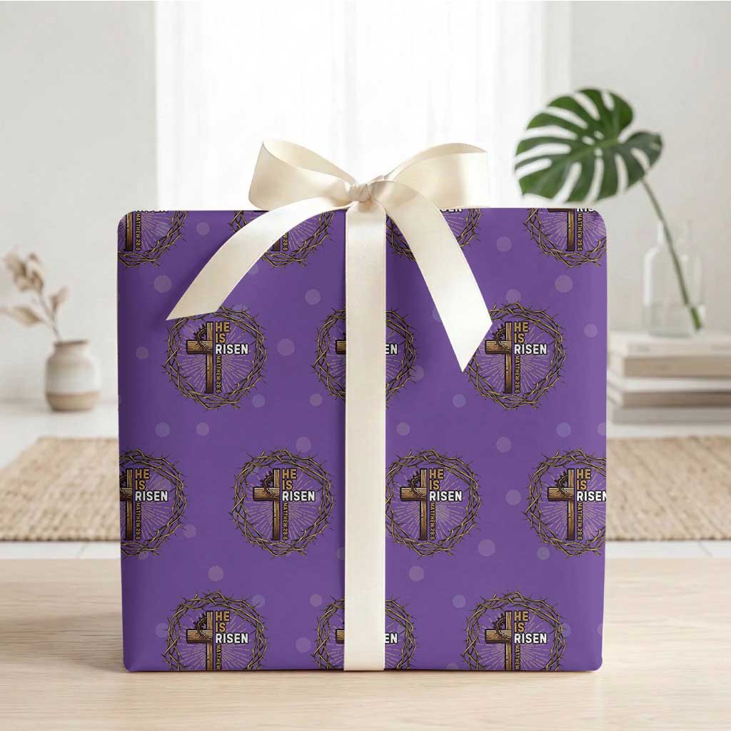 Easter Cross He is Risen Wrapping Paper Roll Jesus Christian Crown Of Thorns TS10 Purple Print Your Wear