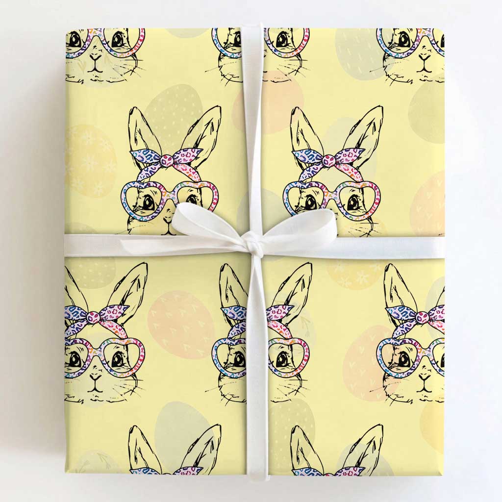 Easter Day Bunny Rabbit Face Tie Dye Glasses Wrapping Paper Roll TS11 Light Yellow Print Your Wear