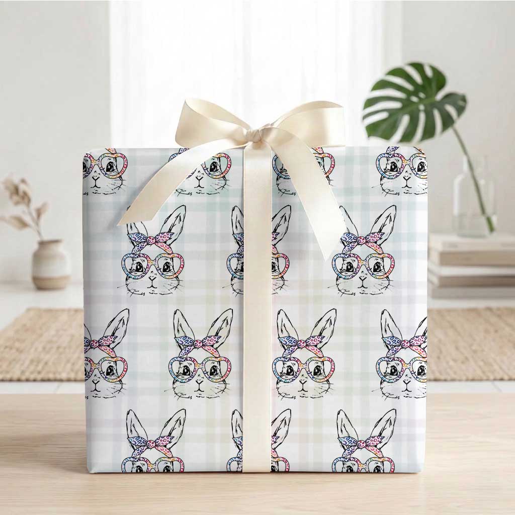 Easter Day Bunny Rabbit Face Tie Dye Glasses Wrapping Paper Roll TS11 White Plaid Print Your Wear