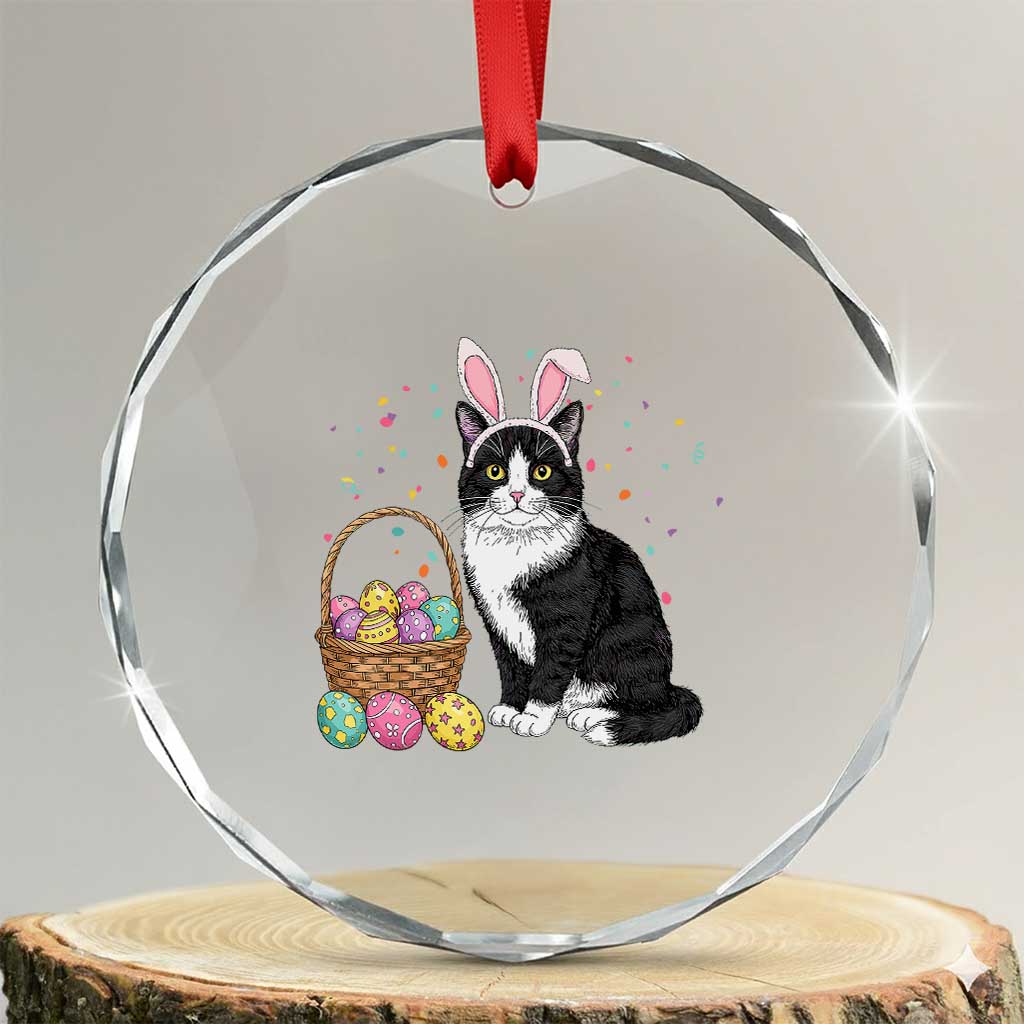 Easter Day Cat Bunny Ears Eggs Graphic Crystal Glass Ornament TS02 Transparent Glass 3'' Circle Print Your Wear