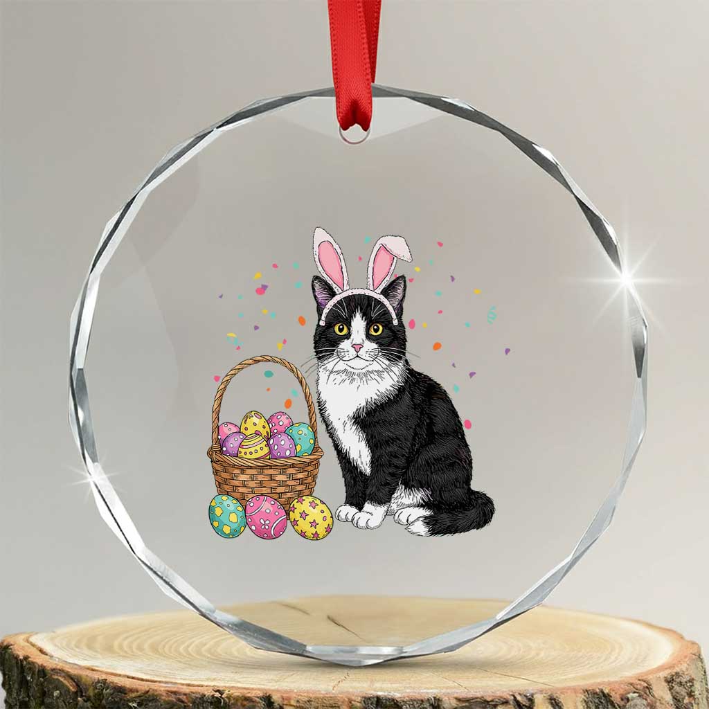 Easter Day Cat Bunny Ears Eggs Graphic Crystal Glass Ornament TS02 Transparent Glass 3'' Circle Print Your Wear
