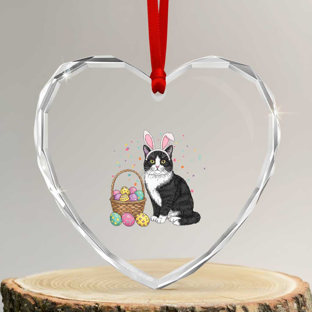 Easter Day Cat Bunny Ears Eggs Graphic Heart Crystal Glass Ornament TS02 Transparent Glass 3'' Heart Print Your Wear