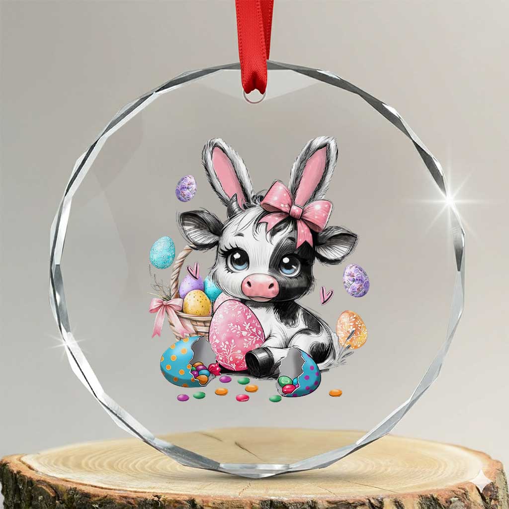 Easter Day Cow Crystal Glass Ornament Cute Cow Bunny Heifer TS10 Transparent Glass 3'' Circle Print Your Wear