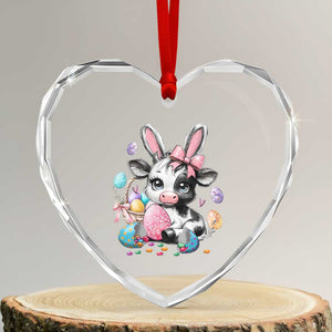 Easter Day Cow Heart Crystal Glass Ornament Cute Cow Bunny Heifer TS10 Transparent Glass 3'' Heart Print Your Wear