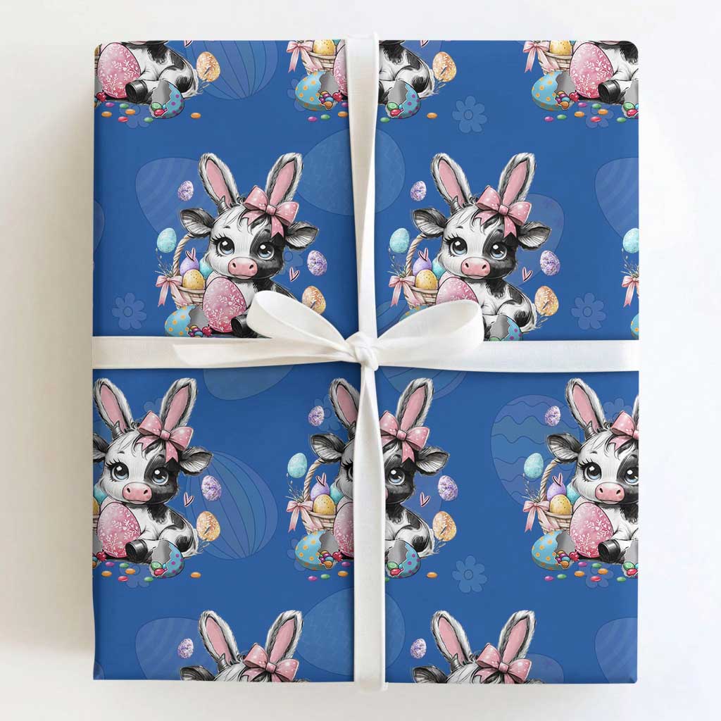 Easter Day Cow Wrapping Paper Roll Cute Cow Bunny Heifer TS10 Royal Blue Print Your Wear