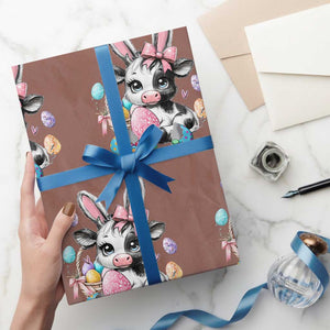 Easter Day Cow Wrapping Paper Roll Cute Cow Bunny Heifer TS10 Mocha Print Your Wear