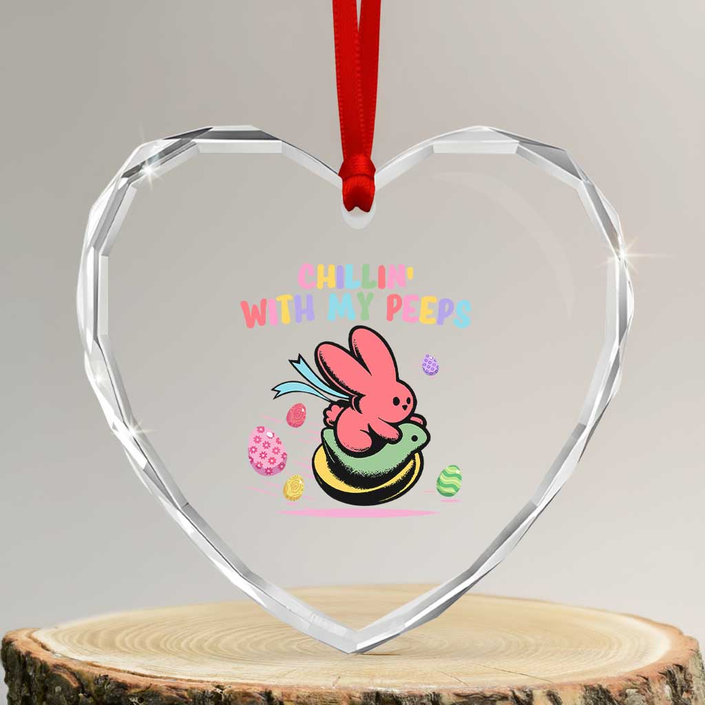 Easter Day Heart Crystal Glass Ornament Chillin With My Peeps Bunnies TS10 Transparent Glass 3'' Heart Print Your Wear