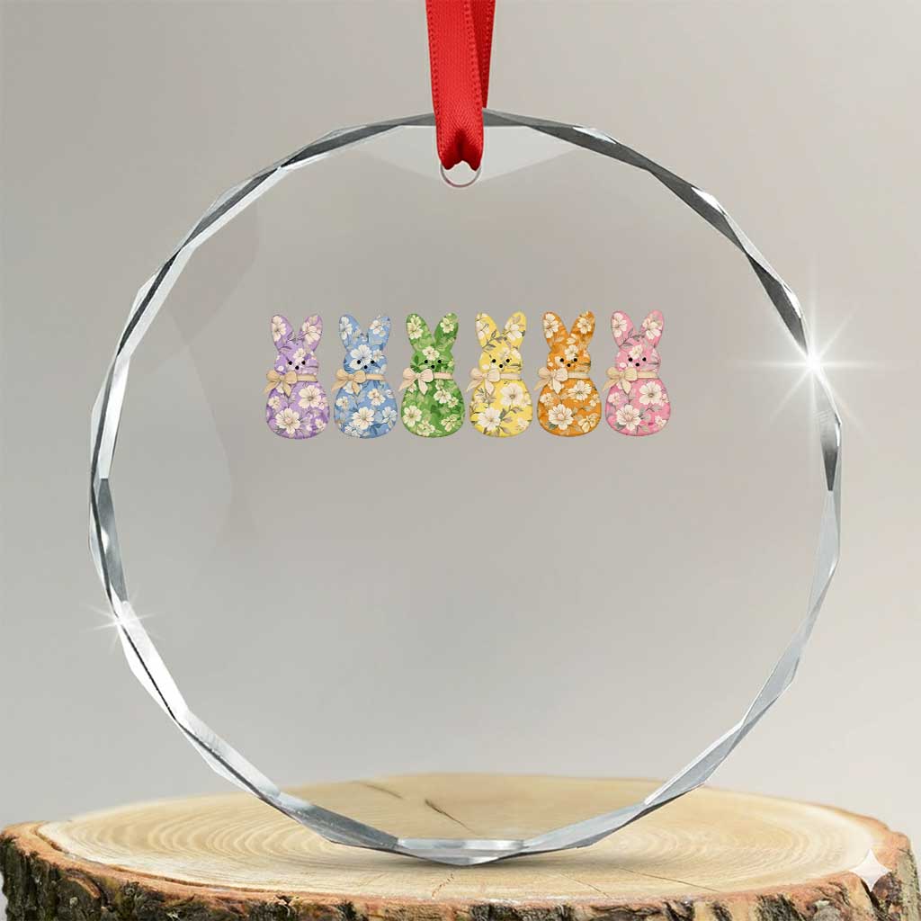 Easter Day Vintage Colorful Floral Sugary Bunnies Crystal Glass Ornament TS11 Transparent Glass 3'' Circle Print Your Wear