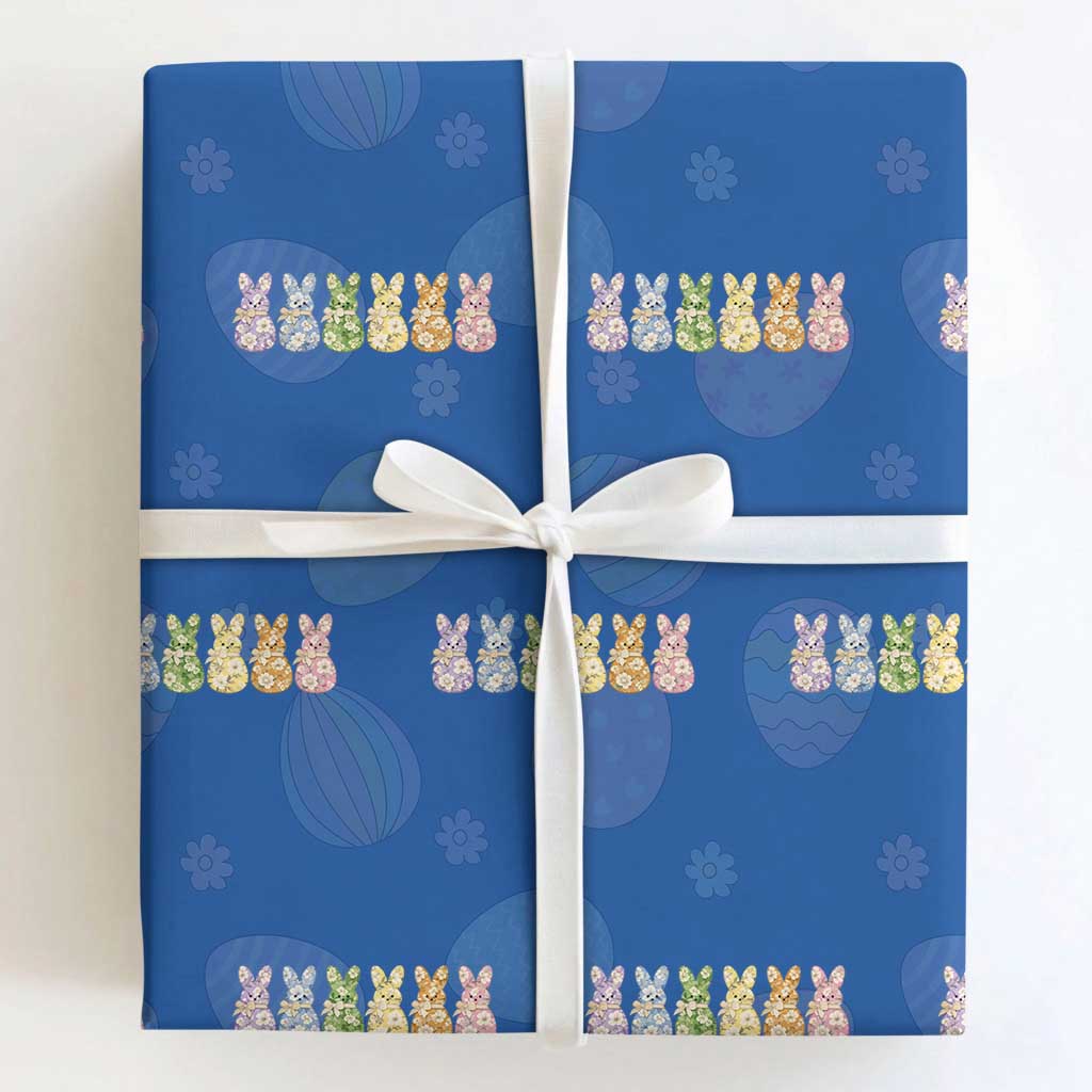 Easter Day Vintage Colorful Floral Sugary Bunnies Wrapping Paper Roll TS11 Royal Blue Print Your Wear