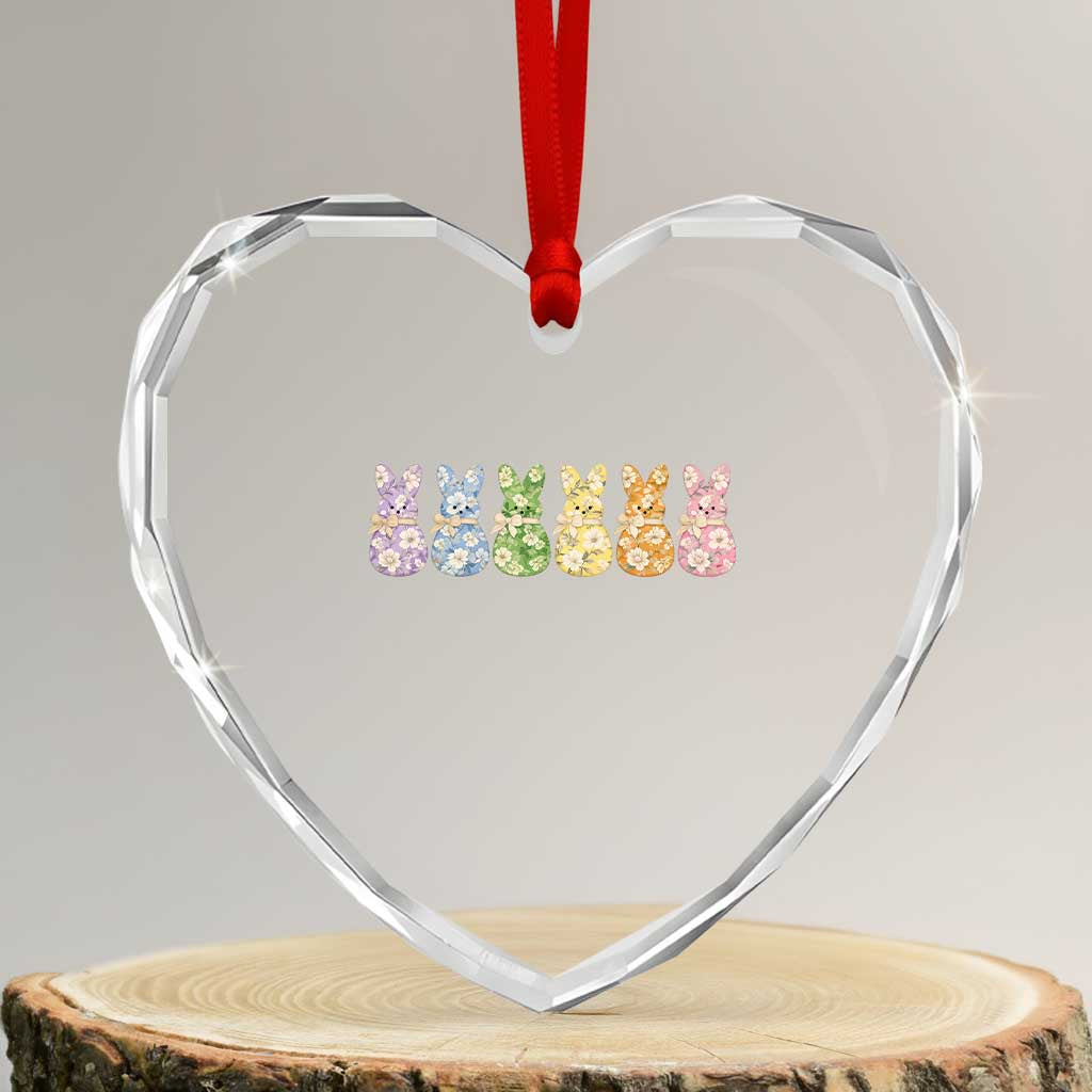 Easter Day Vintage Colorful Floral Sugary Bunnies Heart Crystal Glass Ornament TS11 Transparent Glass 3'' Heart Print Your Wear