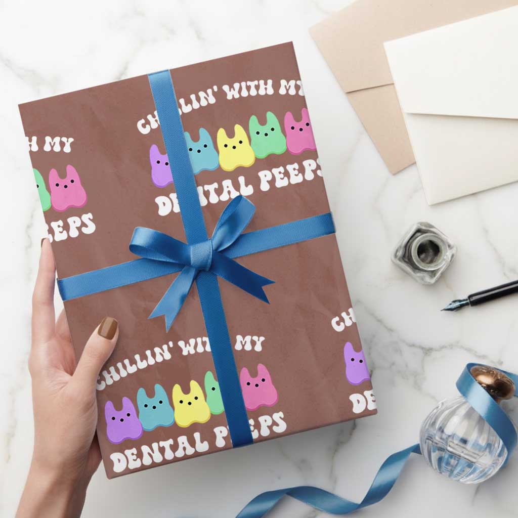 Easter Dental Bunny Wrapping Paper Roll Chilling With My Dental Peeps TS10 Mocha Print Your Wear