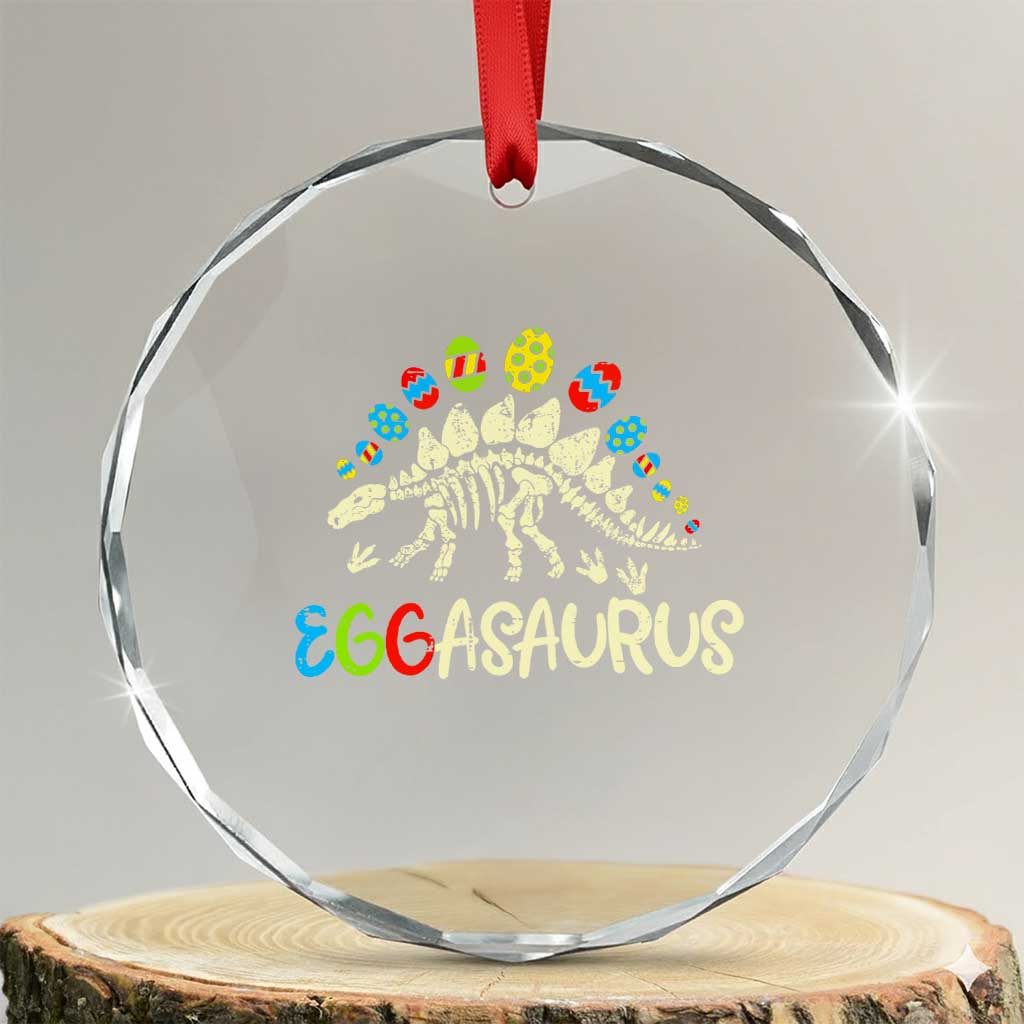 Easter Dinosaur Crystal Glass Ornament Kids Eggasaurus Easter Stegosaurus Dino Toddler Boys TS10 Transparent Glass 3'' Circle Print Your Wear